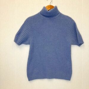 NYJ Academia Preppy Blue Short Sleeve Lambwool and Angora Blend Sweater Sz:Large